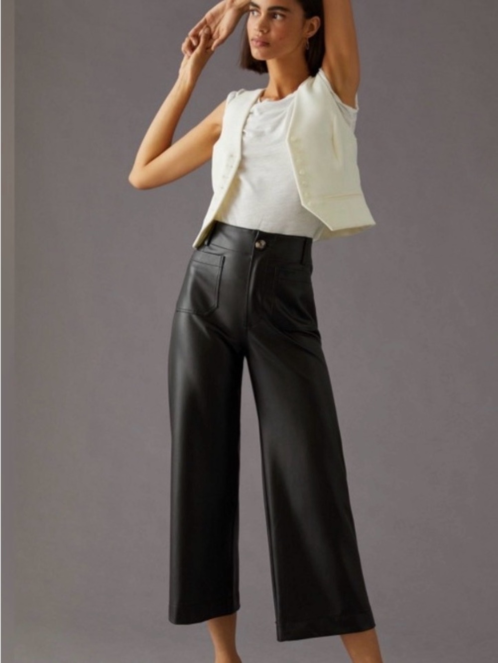 NWOT Maeve Collette Black High-Rise Wide-Leg Faux Leather Pants